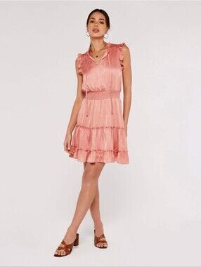 APRICOT Dusty Rose Ruffle Tie-Front Mini Dress